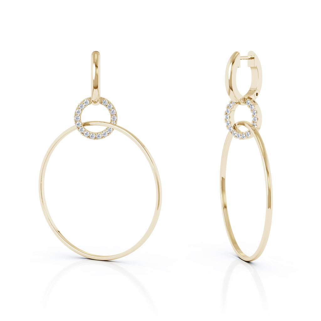 14K Gold Diamond Three Hoop Dangle Earrings (0.40 Ct, G-H, SI2-I1),58MM