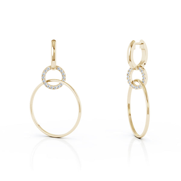 14K Gold Diamond Three Hoop Dangle Earrings (0.40 Ct, G-H, SI2-I1),47MM