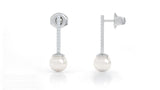 14K Gold 7MM Pearl & Diamond Earrings by (0.20 Ct, G-H Color, SI2-I1 Clarity)