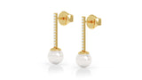14K Gold 7MM Pearl & Diamond Earrings by (0.20 Ct, G-H Color, SI2-I1 Clarity)