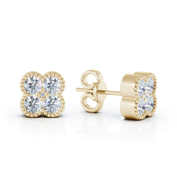 14K Gold 4-Pronged Diamond Stud Earrings With Chic Flower Design (Choice of  Color)