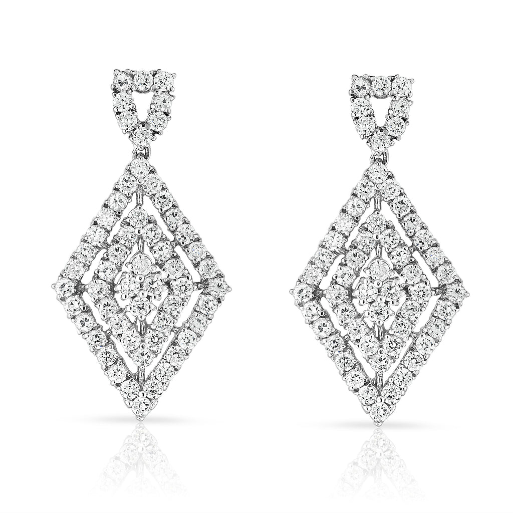 14K White Gold Diamond (4.65 Ct, G-H Color, SI2-I1 Clarity) Teardrop Dangle Earrings