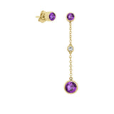 14K Gold Round Shape Gemstone & Diamond (0.04 Ct, G-H Color, SI2-I1 Clarity) Mismatched Earring Set