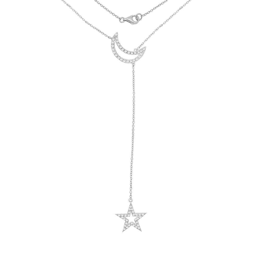 0.55Ct Diamond Star & Moon Necklace, 18"-20" in 14K Gold
