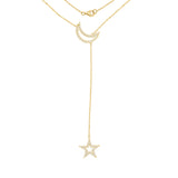 14K Gold Diamond (0.55 Ct, G-H Color, I1-I2 Clarity) Star & Moon Necklace, 18"-20"