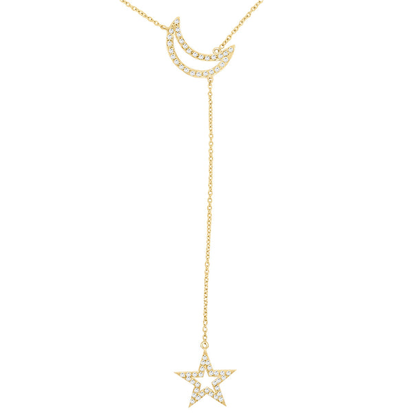 14K Gold Diamond (0.55 Ct, G-H Color, I1-I2 Clarity) Star & Moon Necklace, 18