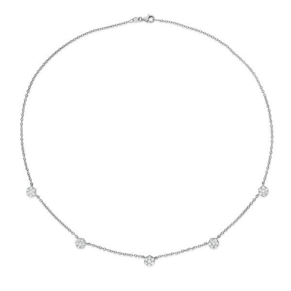 14K White Gold Diamond (1.20 Ct, G-H Color, SI2-I1 Clarity) Cluster Necklace, 17 Inches