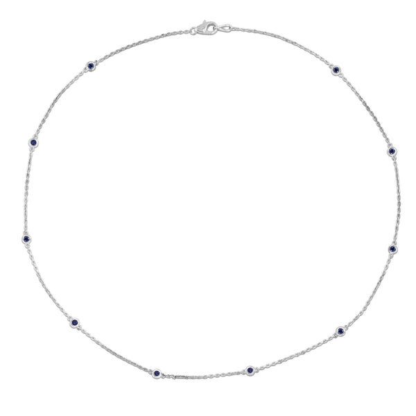 14K White Gold 10 Station 0.50 Ct Blue Sapphire Necklace, 18 Inches