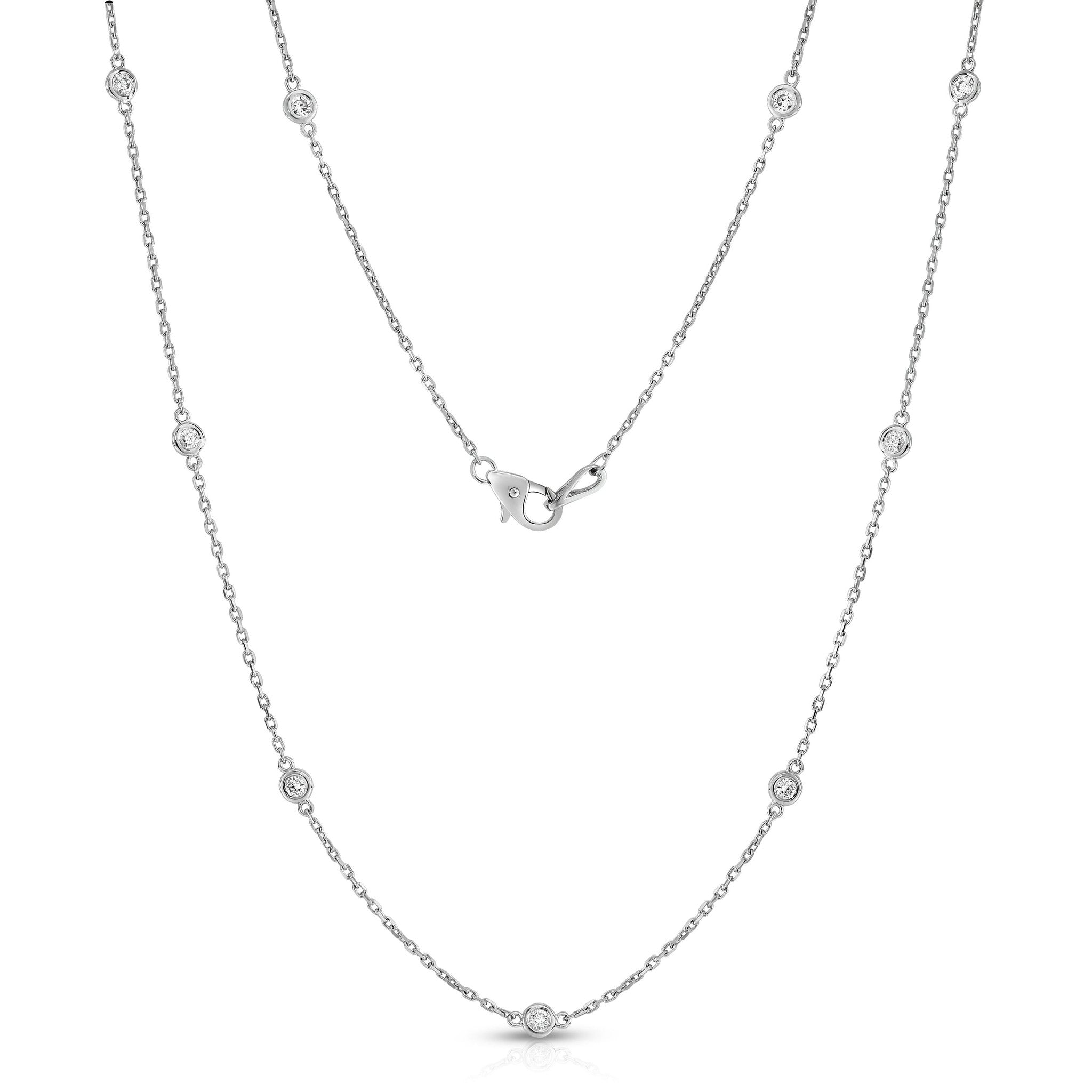 12 Station 1.20Ct Diamond Necklace, 20" in 14K White Gold