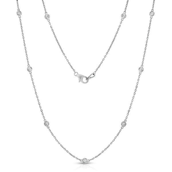 14K White Gold Diamond 12 Station Necklace (1.20 Ct, G-H, I1-I2), 20 Inches