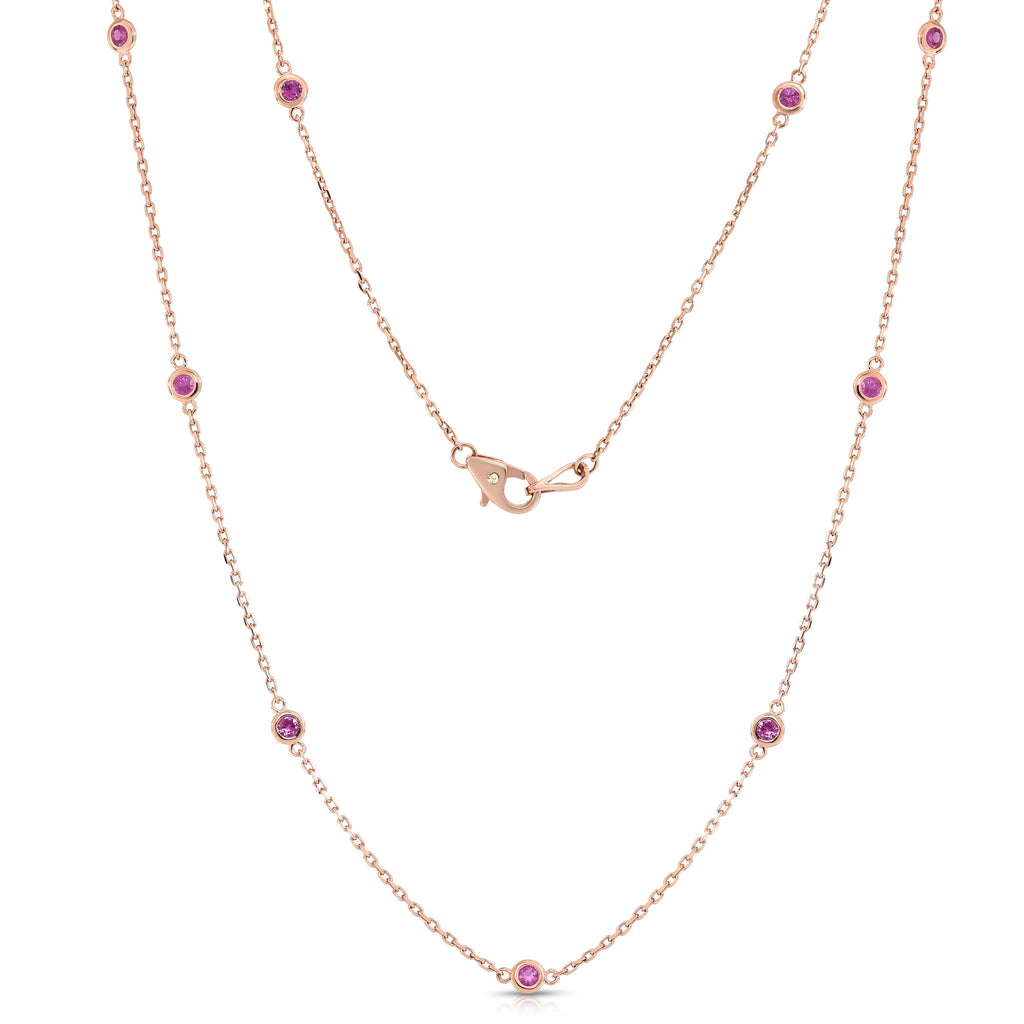 TriJewels Pink Sapphire & Natural Diamond by Yard 13 Station Necklace 0.60  ctw 14K Rose Gold. Included 18 Inches Gold Chain.