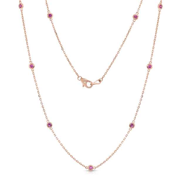 14K Rose Gold 10 Station 1 Ct Pink Sapphire Necklace, 18 Inches