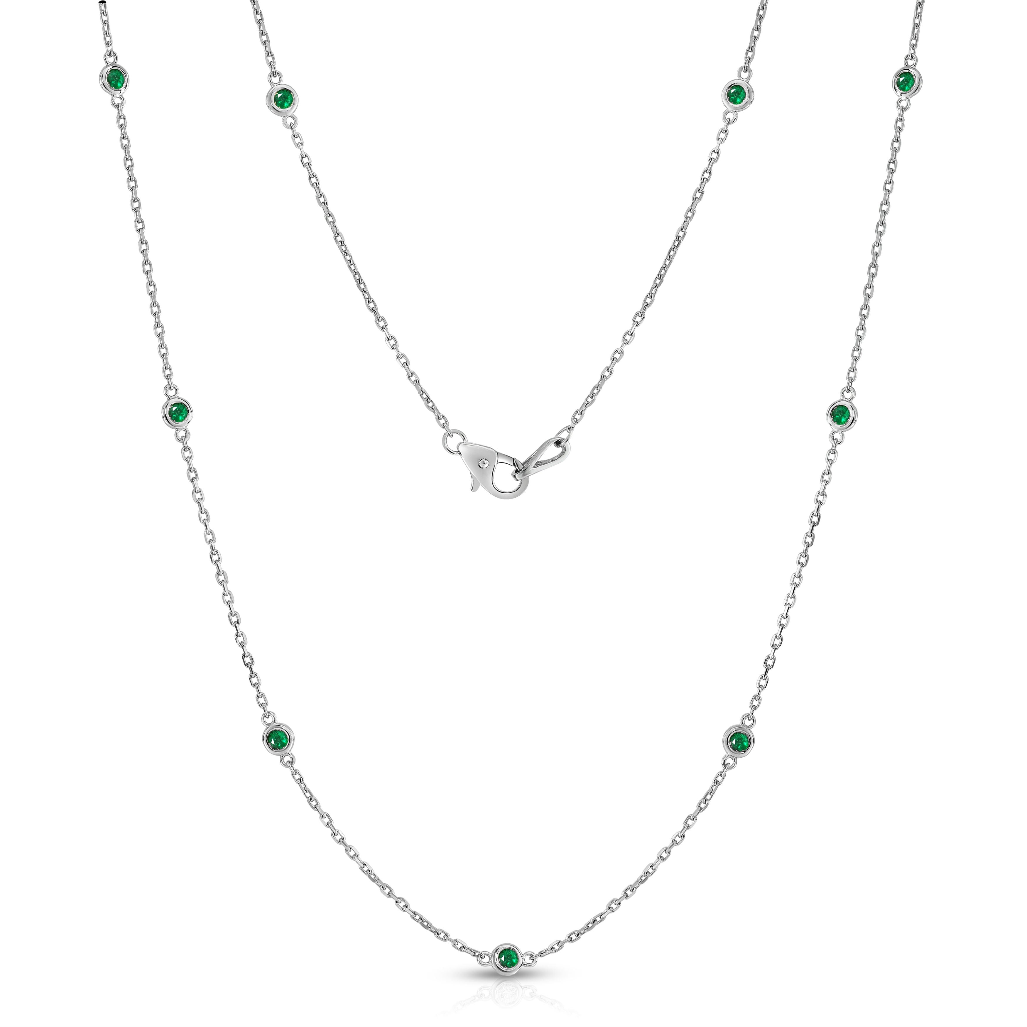 10 Station 1.00Ct Gemstone Necklace, 18" in 14K Gold