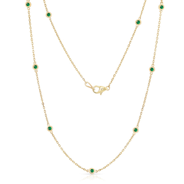 14K Yellow Gold 1 Ct Emerald 10 Station Necklace, 18 Inches