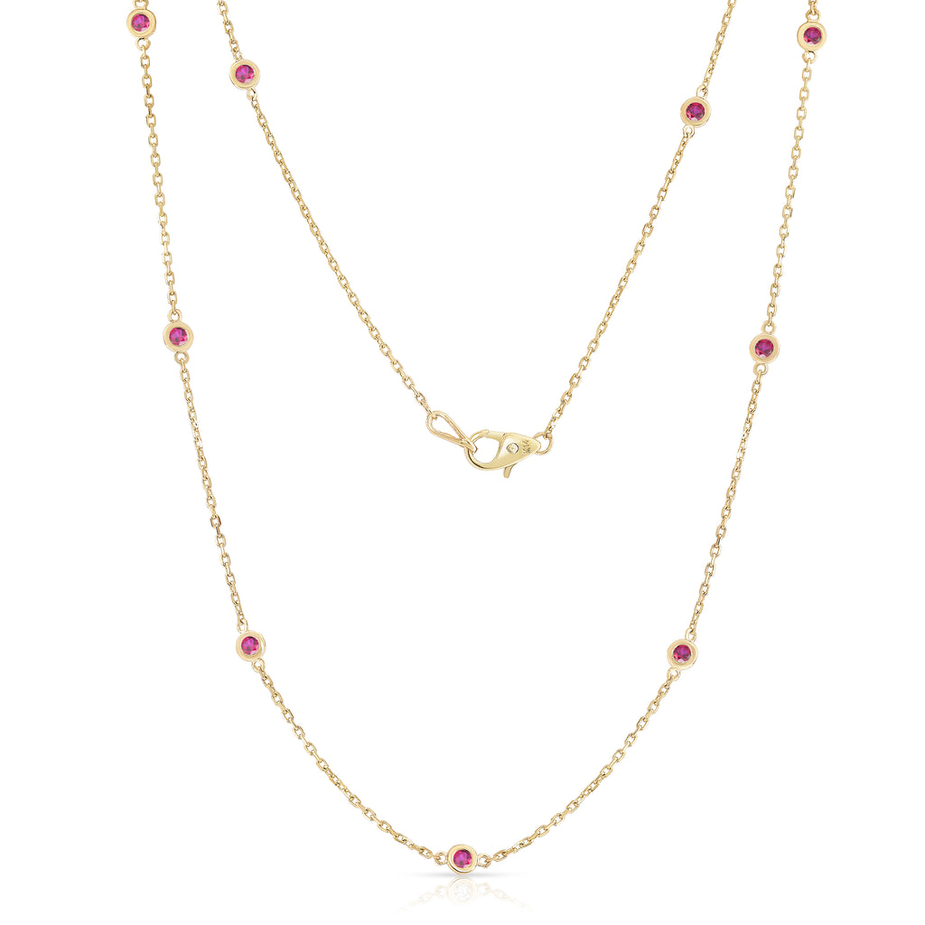 14K Rose Gold 1 Ct Ruby 10 Station Necklace, 18 Inches