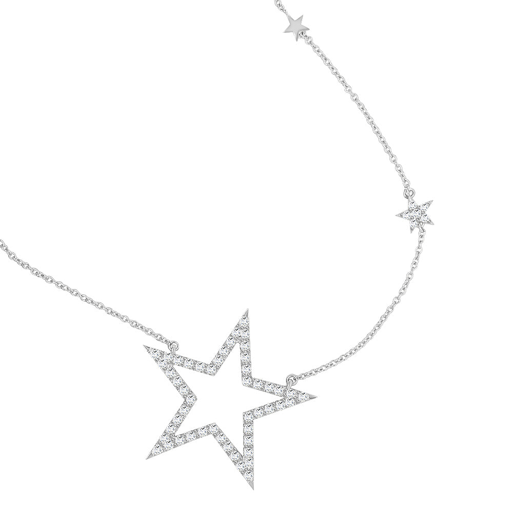 1.00Ct Diamond Star Necklace, 17"-18" in 14K Gold
