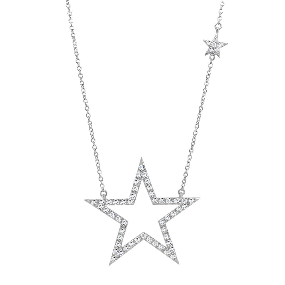 14K Gold Diamond (1.00 Ct, G-H Color, I1-I2 Clarity) Star Necklace, 17"-18"