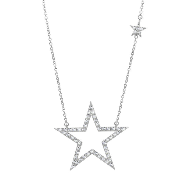 14K Gold Diamond (1.00 Ct, G-H Color, I1-I2 Clarity) Star Necklace, 17