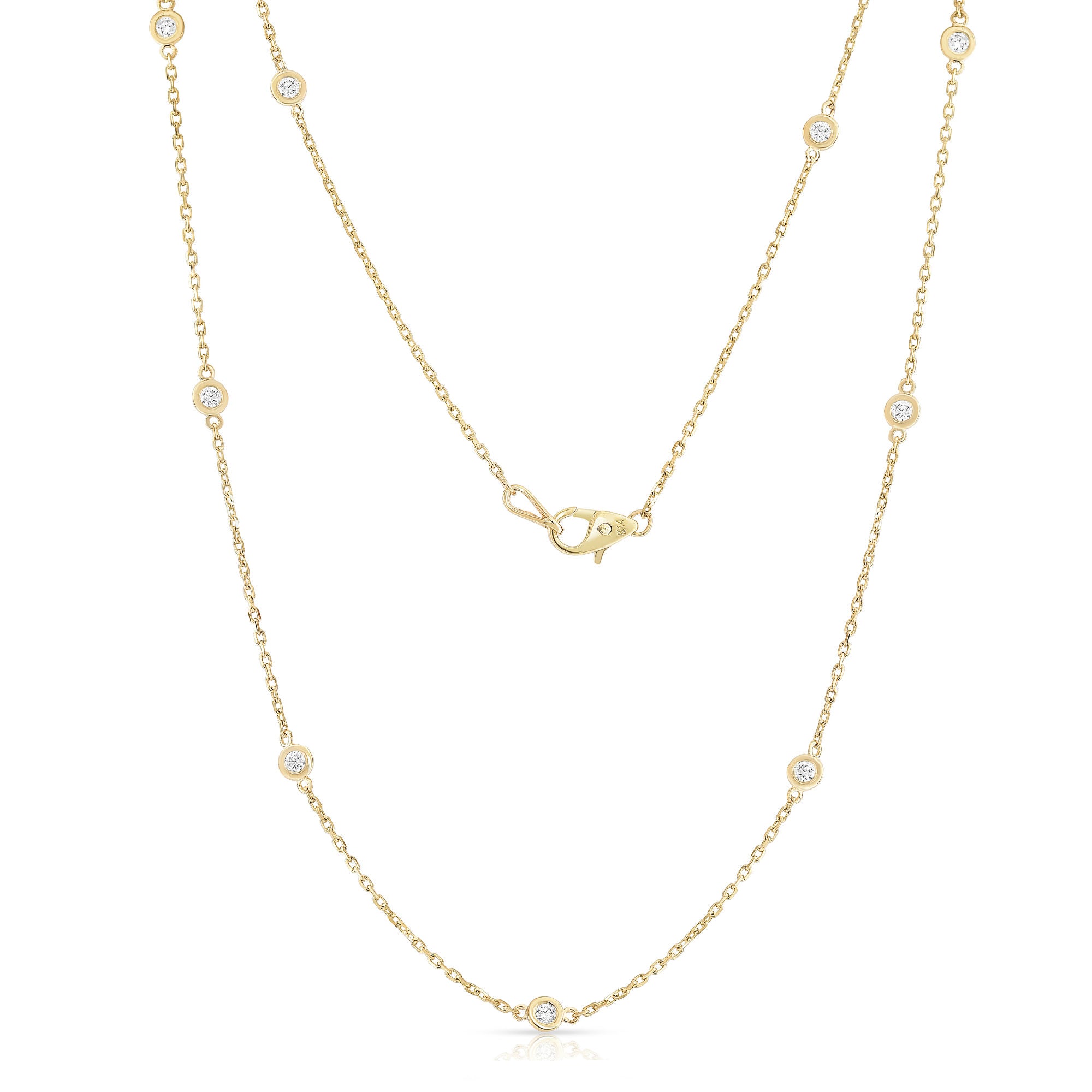 12 Station 1.20Ct Diamond Necklace, 21" in 14K Yellow Gold