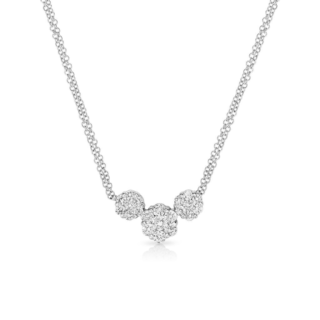 14K White Gold Diamond (1 Ct, G-H Color, SI2-I1 Clarity) Cluster Necklace