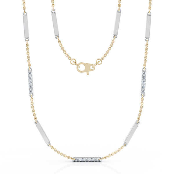 14K White Gold Diamond & Gold Bar Chain Two-Tone Station Necklace, 26