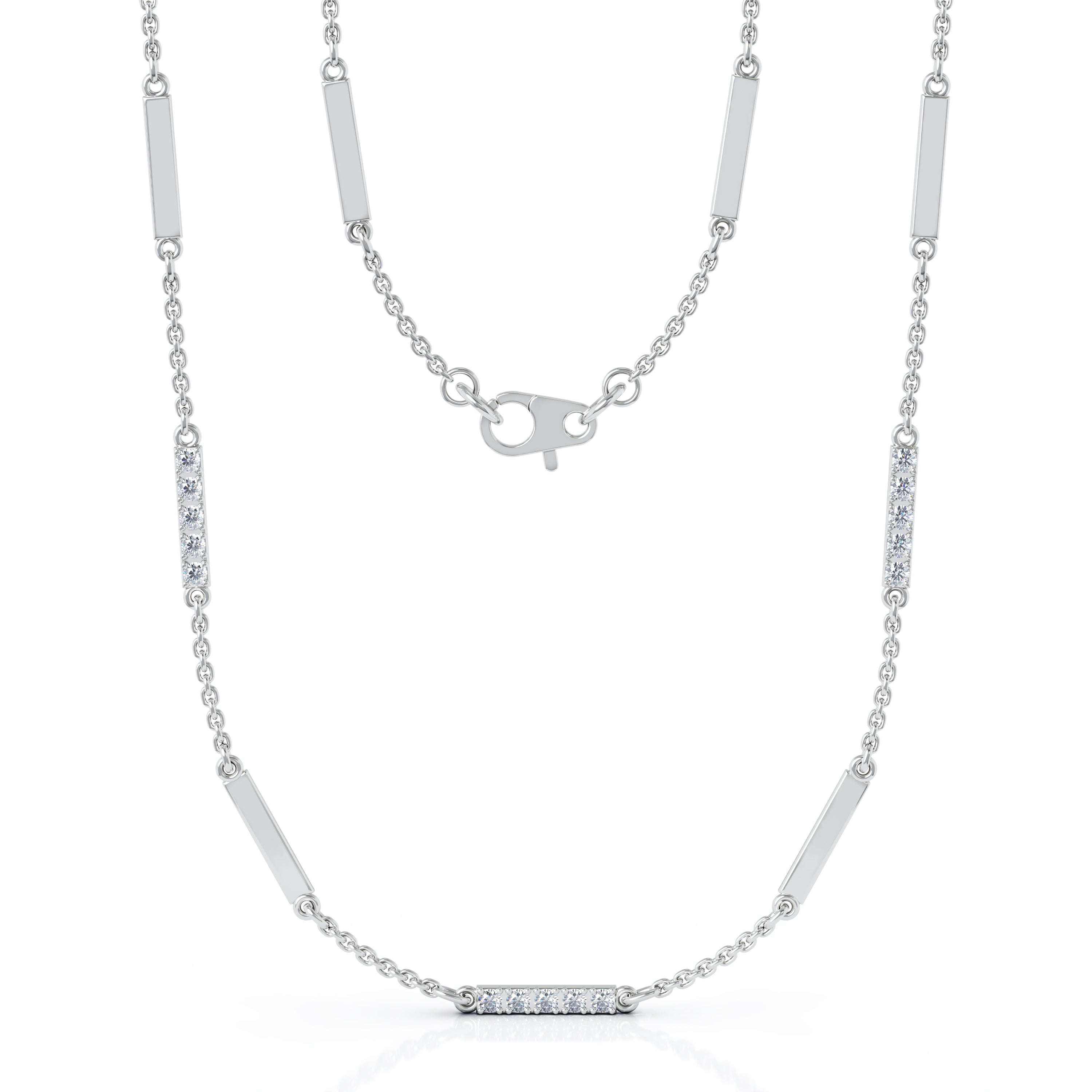 0.55Ct Diamond & Gold Bar Chain Station Necklace, 26" in 14K Gold