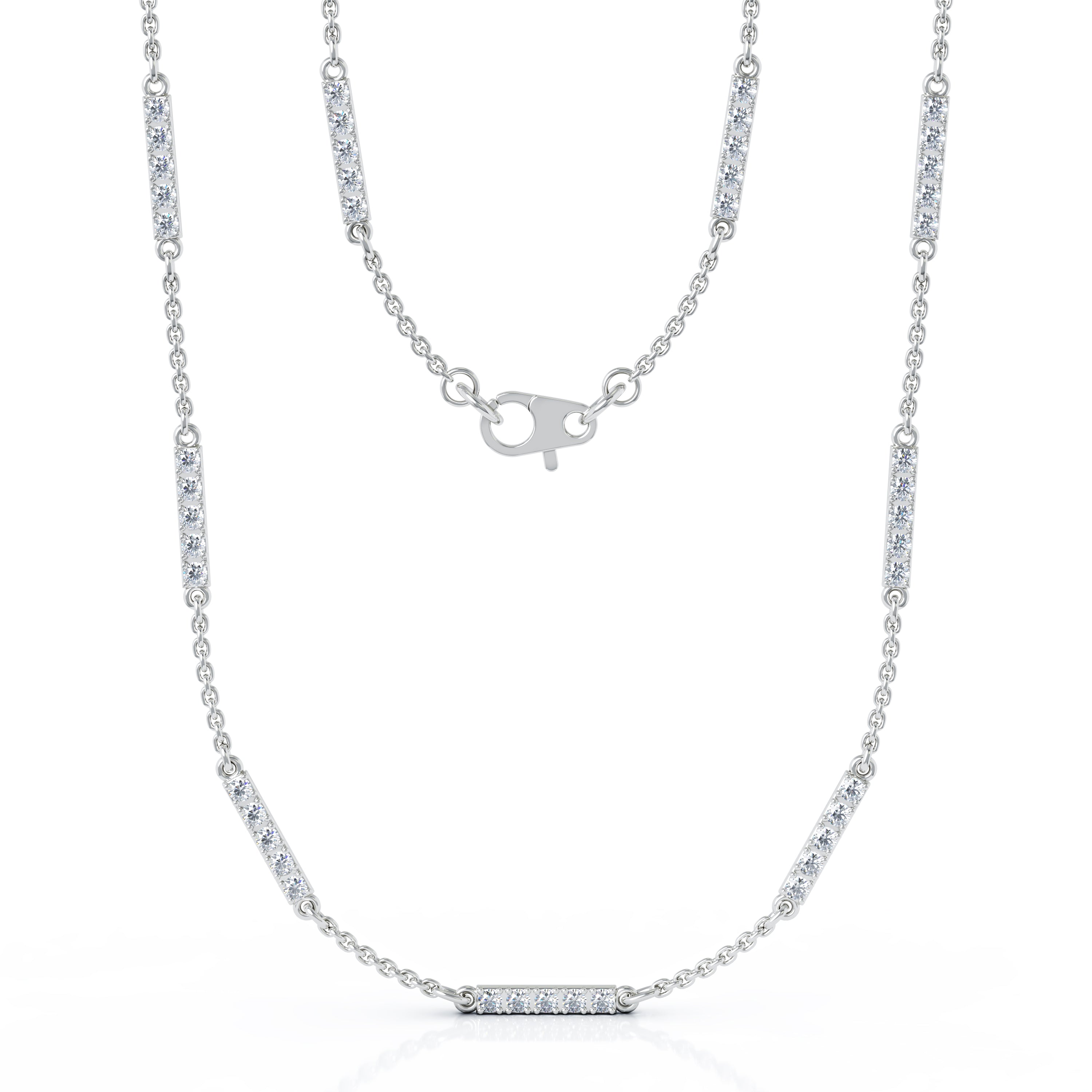 0.65Ct Diamond Bar Chain Station Necklace, 20" in 14K Gold