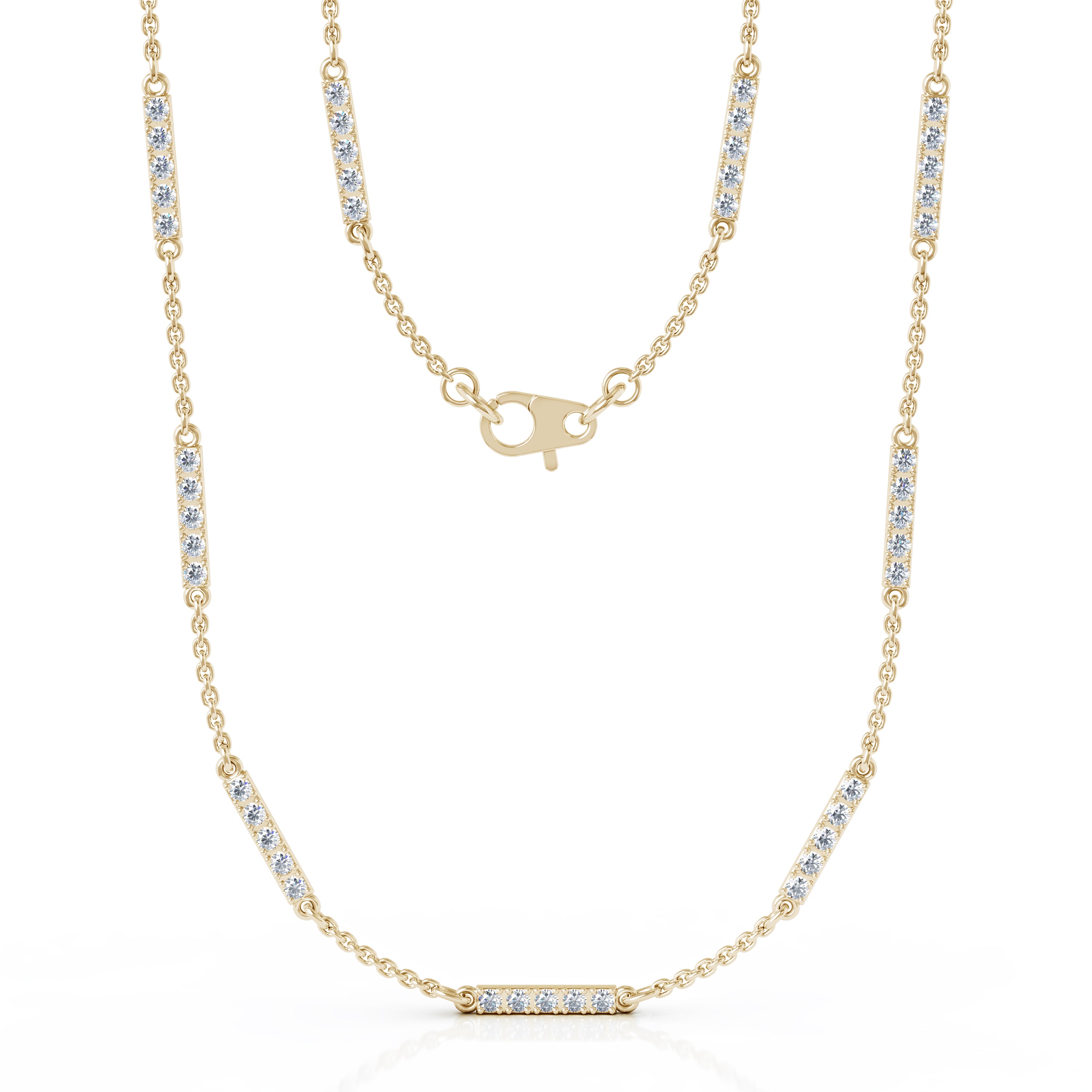 0.65Ct Diamond Bar Chain Station Necklace, 20" in 14K Gold