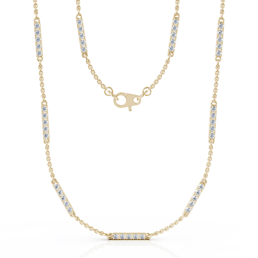 14K Gold Diamond Bar Chain Station Necklace, 20" (0.65 Ct, G-H, SI2-I1)