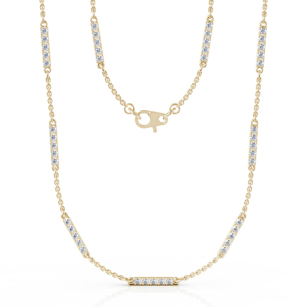14K Gold Diamond Bar Chain Station Necklace, 20