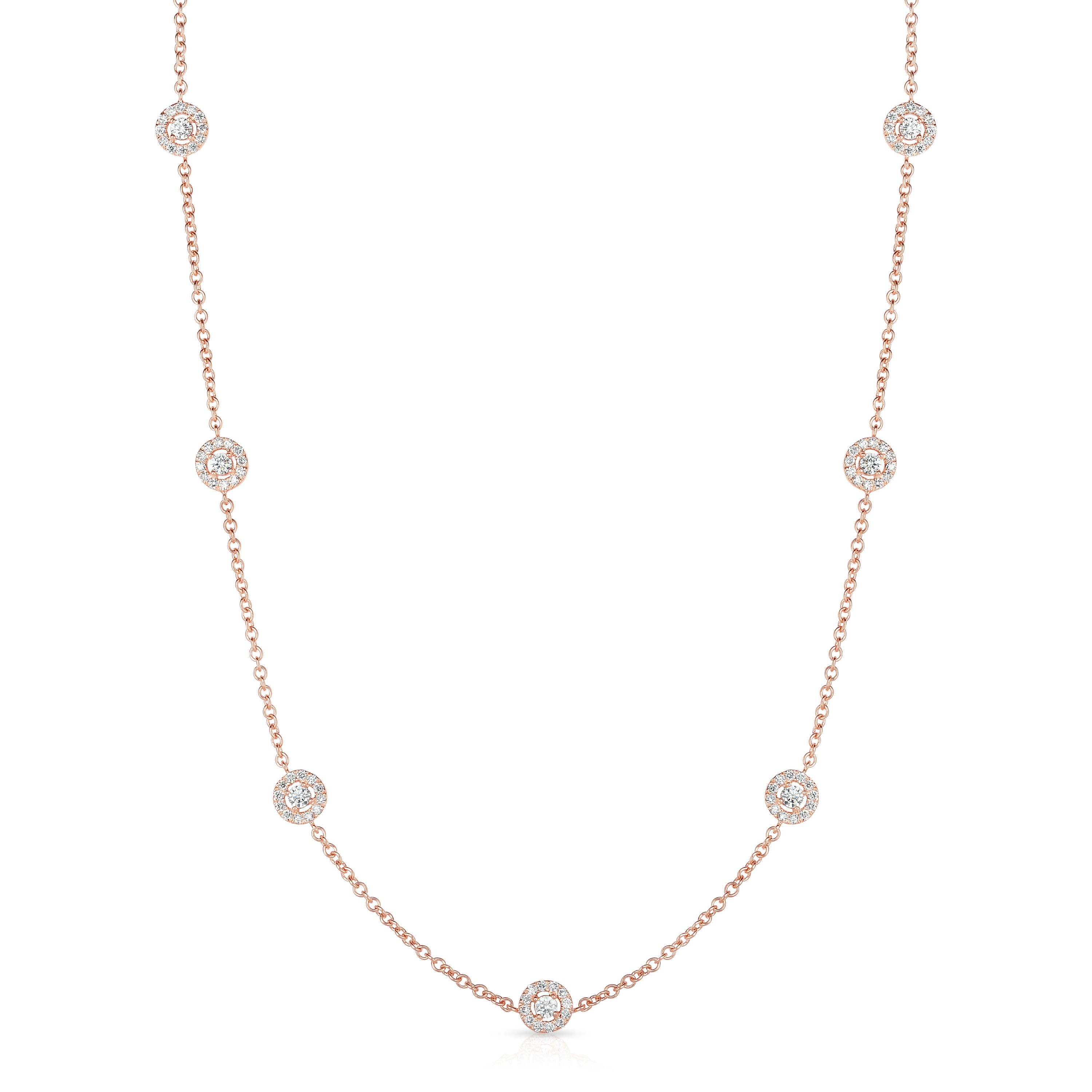 7 Station 1.70Ct Diamond Cluster Necklace, 16"-18" in 14K Rose Gold