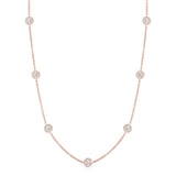 14K Rose Gold Diamond  (1.70 Ct, G-H Color, SI2-I1 Clarity) 7 Station Cluster Necklace, 16"-18"