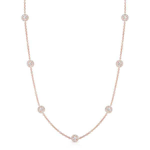 14K Rose Gold Diamond  (1.70 Ct, G-H Color, SI2-I1 Clarity) 7 Station Cluster Necklace, 16