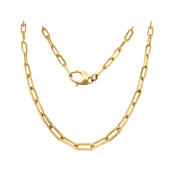 14K Gold 3.6MM Link Paperclip Link Chain Necklace, 20