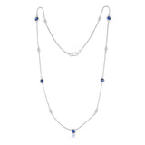 14K White Gold Blue Sapphire & Diamond by 11 Station Necklace (0.30 Ct, G-H, SI2-I1), 17-18" Chain