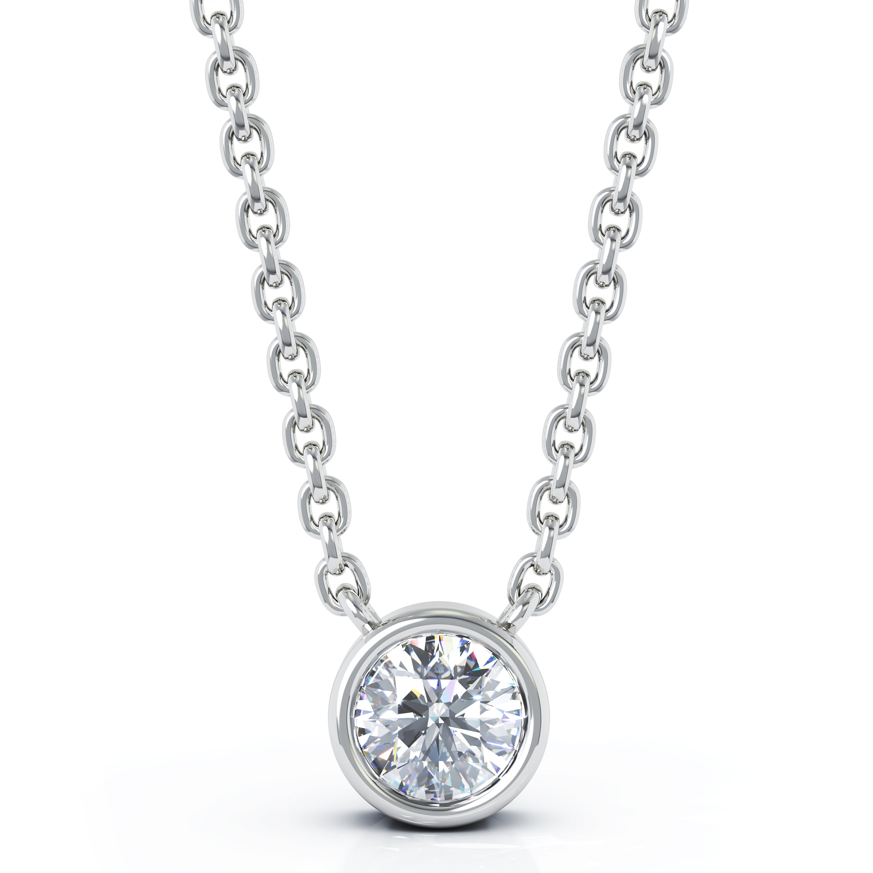 0.25Ct Diamond Bezel Solitaire Necklace, 15-16" Special in 14K Gold