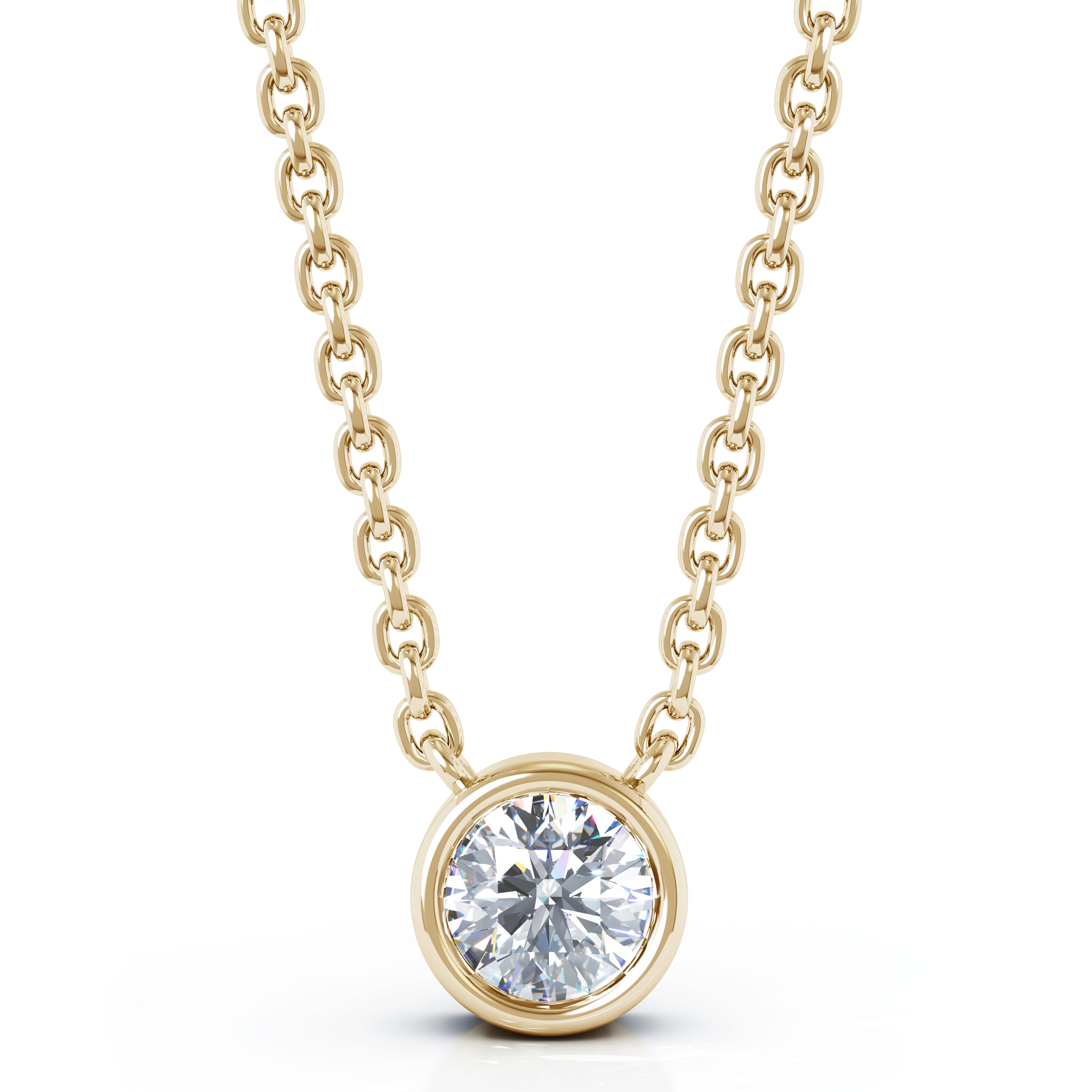 0.25Ct Diamond Bezel Solitaire Necklace, 15-16" in 14K Gold