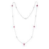 14K White Gold 11 Station Ruby & Diamond Necklace (0.30 Ct, G-H, SI2-I1), 17-18" Chain