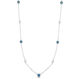 14K White Gold London Blue Topaz & Diamond 11 Station Necklace (0.30 Ct, G-H, SI2-I1), 17-18" Chain