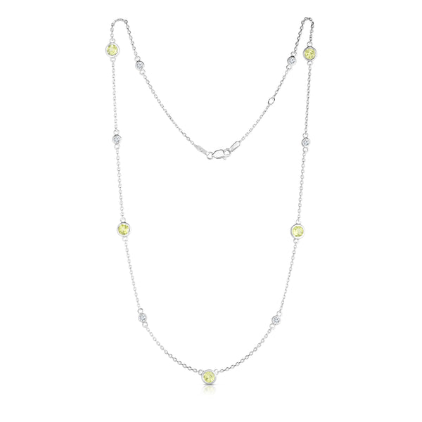 14K White Gold 11 Station Peridot & Diamond  Necklace (0.30 Ct, G-H, SI2-I1), 17-18