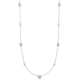 14K White Gold 11 Station Peridot & Diamond  Necklace (0.30 Ct, G-H, SI2-I1), 17-18" Chain