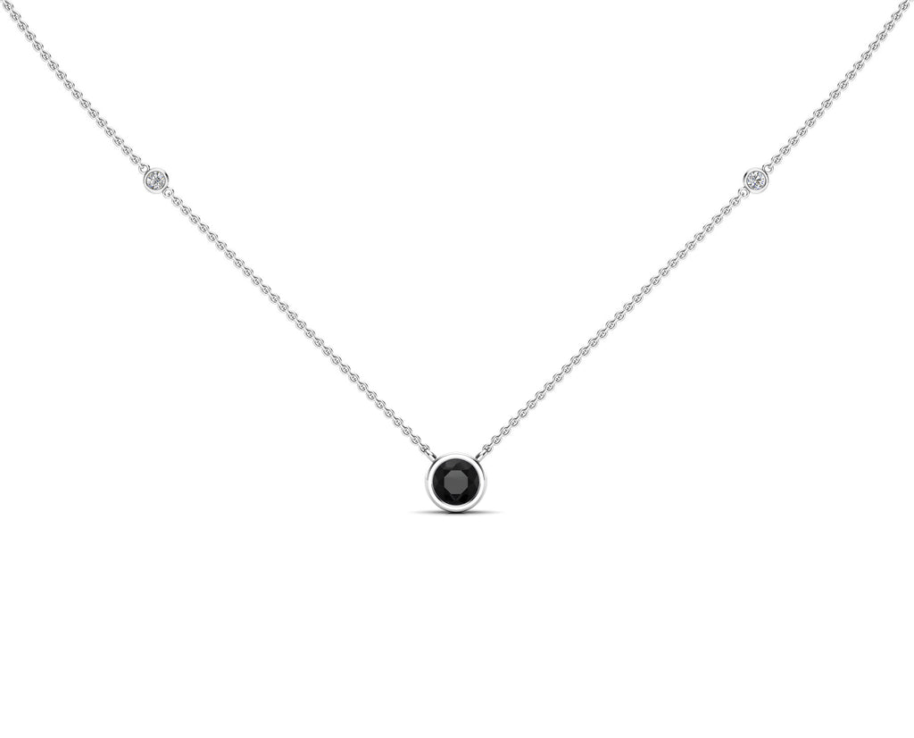 14K Gold Black (5 MM) & White Diamond Accent (0.06 Ct, G-H Color, SI2-I1 Clarity) Necklace, 16"-18"