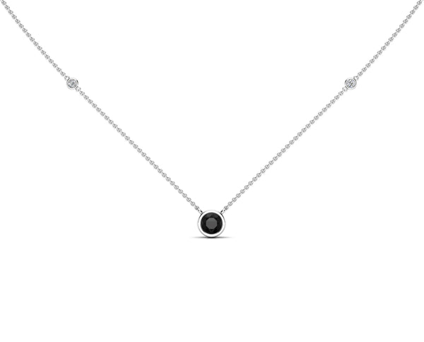 14K Gold Black (5 MM) & White Diamond Accent (0.06 Ct, G-H Color, SI2-I1 Clarity) Necklace, 16