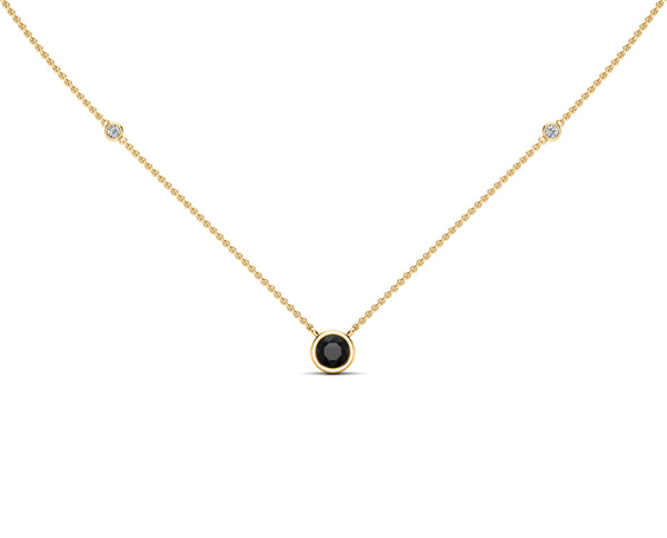 14K Gold Black (5 MM) & White Diamond Accent (0.06 Ct, G-H Color, SI2-I1 Clarity) Necklace, 16