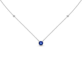 14K Gold Blue Sapphire (5 MM) & Diamond Accent (0.06 Ct, G-H Color, SI2-I1 Clarity) Necklace, 16"-18"
