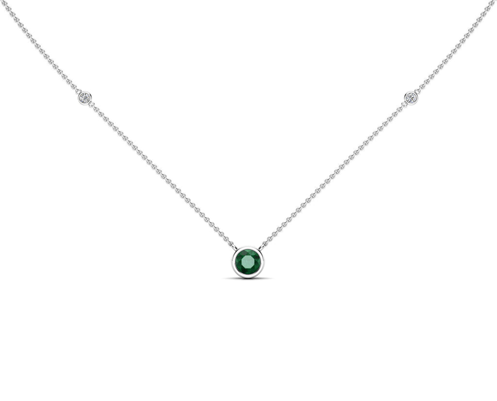 14K Gold Emerald (5 MM) & Diamond Accent (0.06 Ct, G-H Color, SI2-I1 Clarity) Necklace, 16"-18"