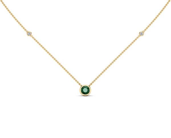 14K Gold Emerald (5 MM) & Diamond Accent (0.06 Ct, G-H Color, SI2-I1 Clarity) Necklace, 16