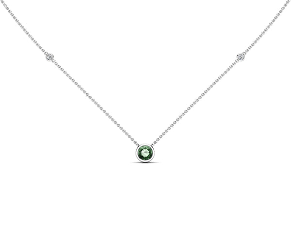 14K Gold Green Sapphire (5 MM) & Diamond Accent (0.06 Ct, G-H Color, SI2-I1 Clarity) Necklace, 16
