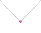 14K Gold Hot Pink Sapphire (5 MM) & Diamond Accent (0.06 Ct, G-H Color, SI2-I1 Clarity) Necklace, 16"-18"