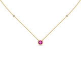 14K Gold Hot Pink Sapphire (5 MM) & Diamond Accent (0.06 Ct, G-H Color, SI2-I1 Clarity) Necklace, 16"-18"